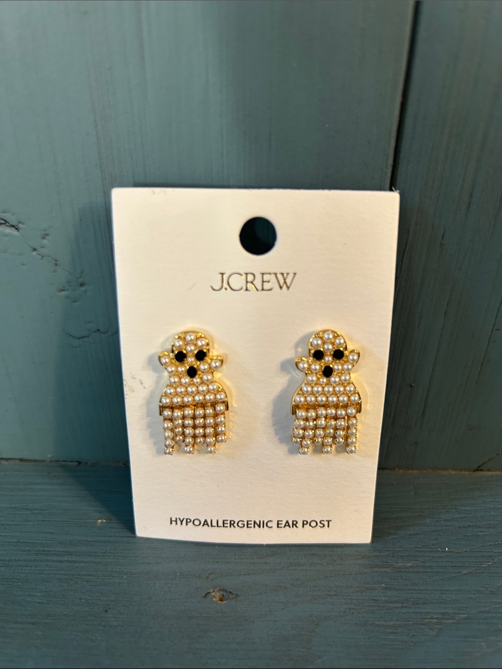 J.Crew Gold and Pearl Crystal Ghost Stud Earrings - New $39.50